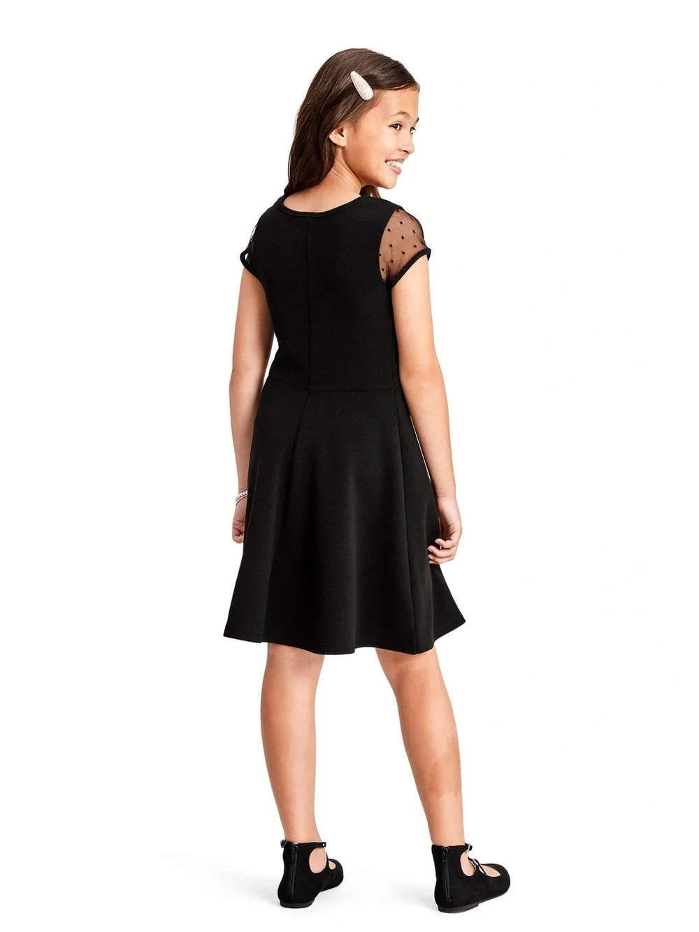 New The Children's Place Black Girls' Fit-and-Flare Party Dress Size Large